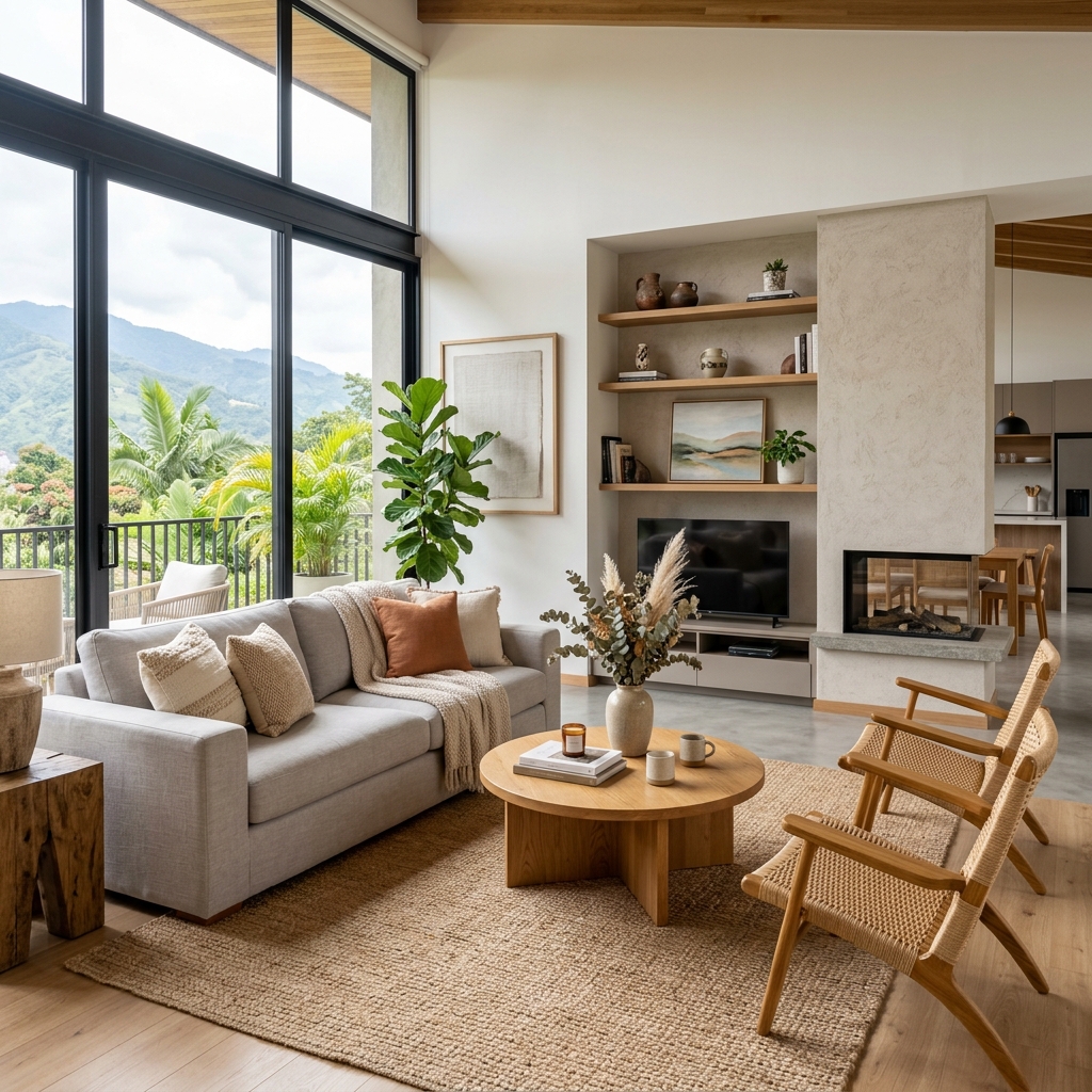 Sala de estar de diseño moderno y acogedora en Colombia